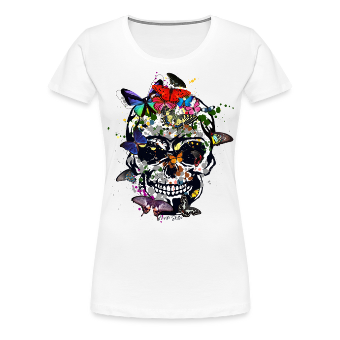 T-shirt Femme Hipster Crâne Papillons - blanc