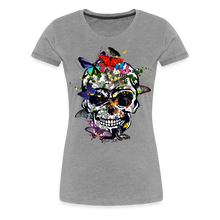 Charger l&#39;image dans la galerie, T-shirt Femme Hipster Crâne Papillons - gris chiné
