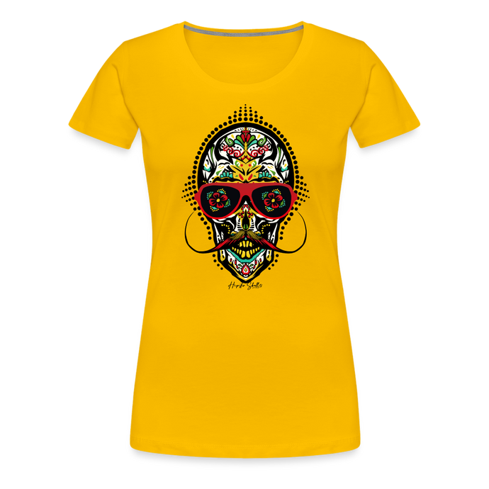 T-shirt Femme Mexican skull mustache - jaune soleil