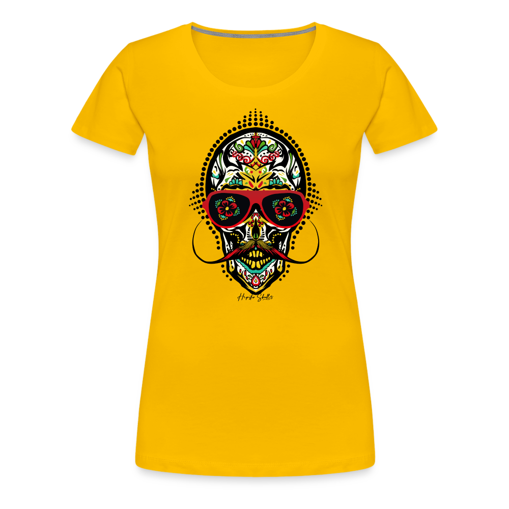 T-shirt Femme Mexican skull mustache - jaune soleil