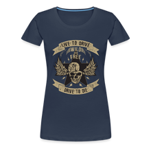 Charger l&#39;image dans la galerie, T-shirt Femme Motorcycle Vintage Live to drive - bleu marine
