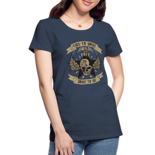 Charger l&#39;image dans la galerie, T-shirt Femme Motorcycle Vintage Live to drive - bleu marine
