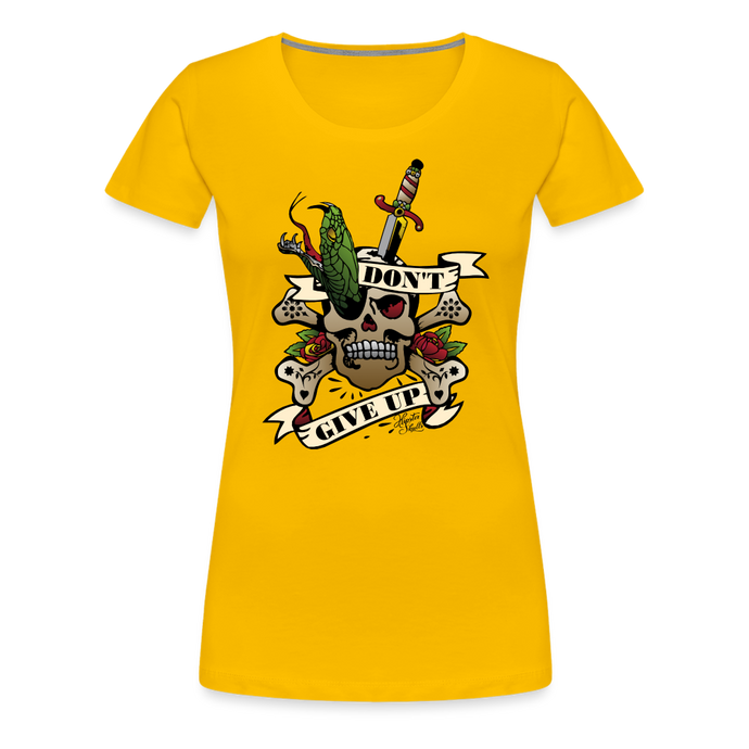 T-shirt Femme Old school tattoo don't give up - jaune soleil