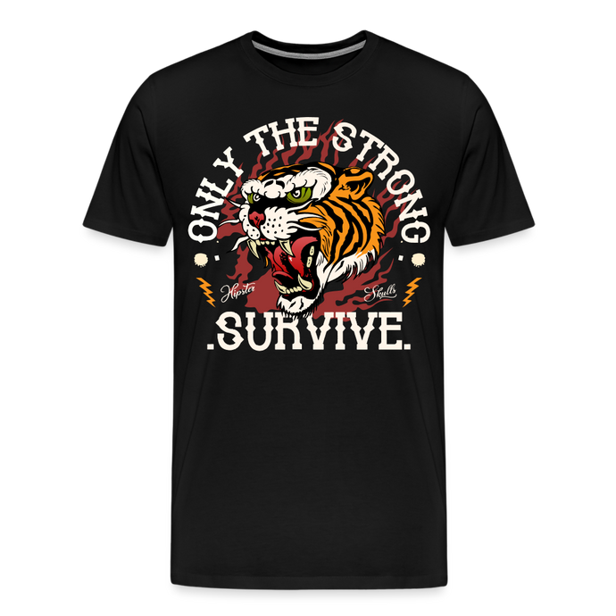 T-shirt Homme Tigre - Only the strong survive - noir