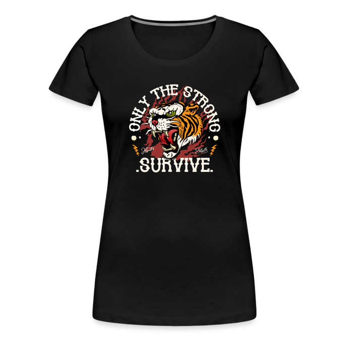 T-shirt Femme Tigre - Only the strong survive - noir