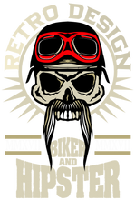 Charger l&#39;image dans la galerie, Femme T-Shirt Tête de mort crâne hipster skull moustachu biker motard
